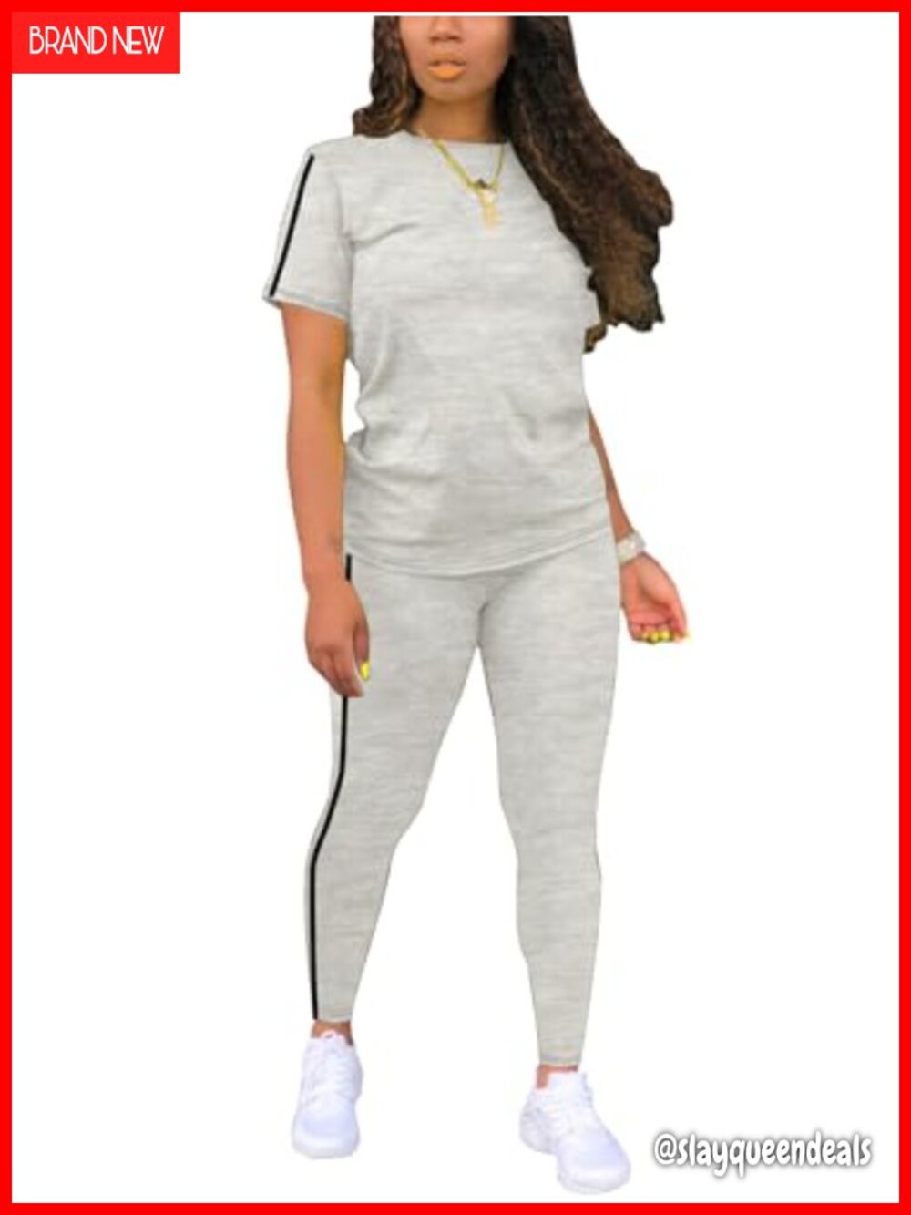 Women's 2 Piece Sweatsuit Set Striped Short Sleeve Long Pants Jogging Lounge